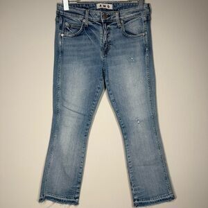 AMO Jane Blue Bell Kick Flare Jeans Women’s Size 28 Raw Hem